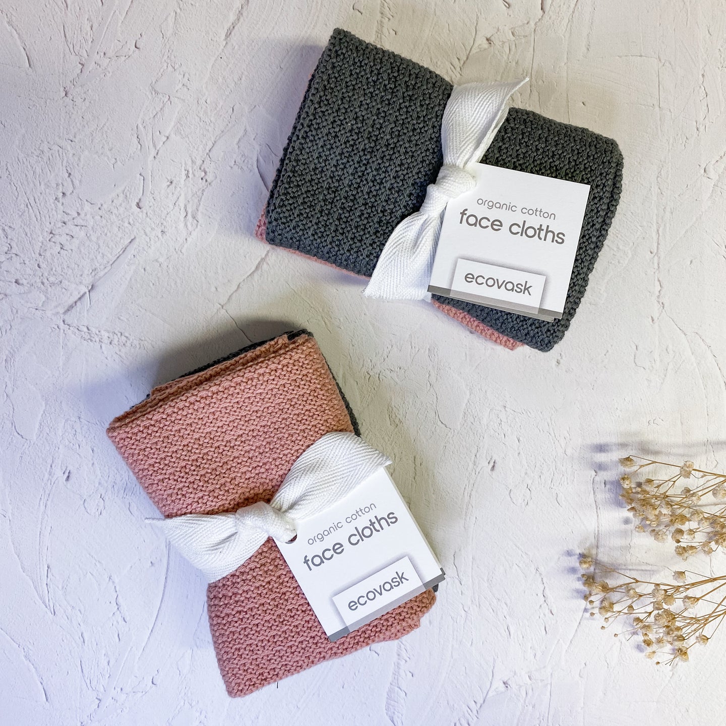 Ecovask Organic Cotton Face Cloths Twin Pack